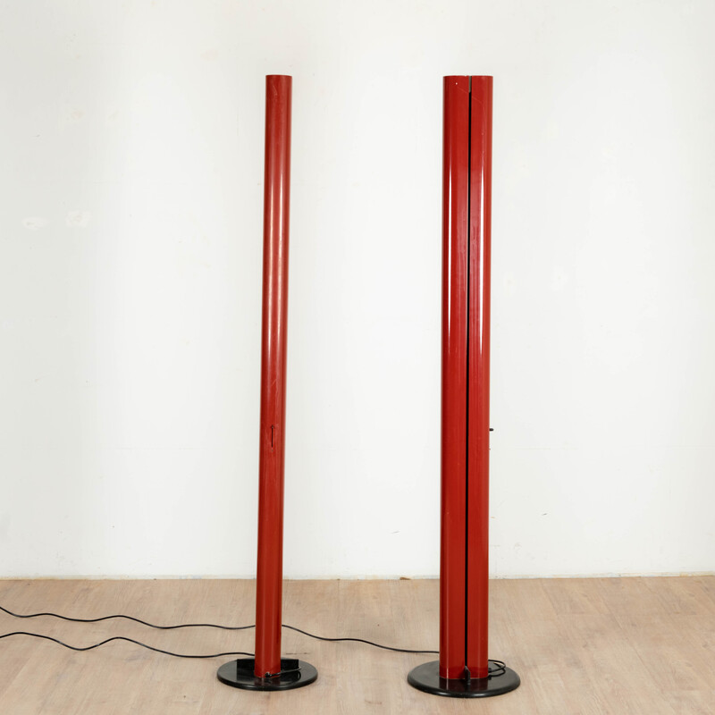 Pair of vintage "Megaron" floor lamps in lacquered aluminum and steel by Gianfranco Frattini for Artemide, 1979