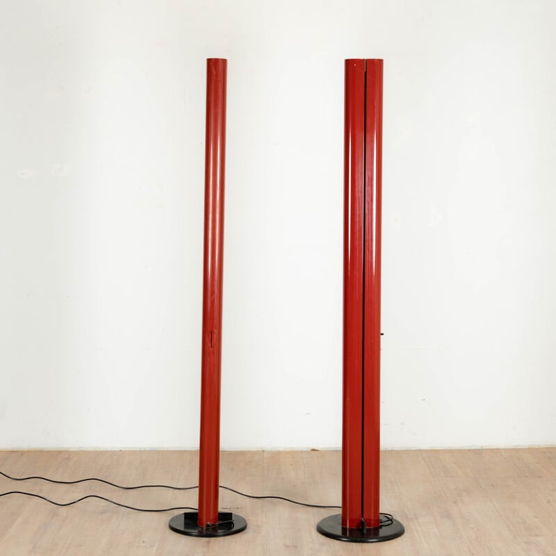 Pair of vintage "Megaron" floor lamps in lacquered aluminum and steel by Gianfranco Frattini for Artemide, 1979