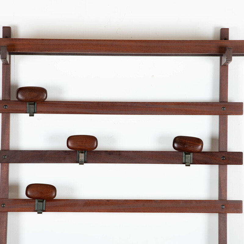 Vintage teak wall coat rack by Ezio Longhi for Lema, 1970