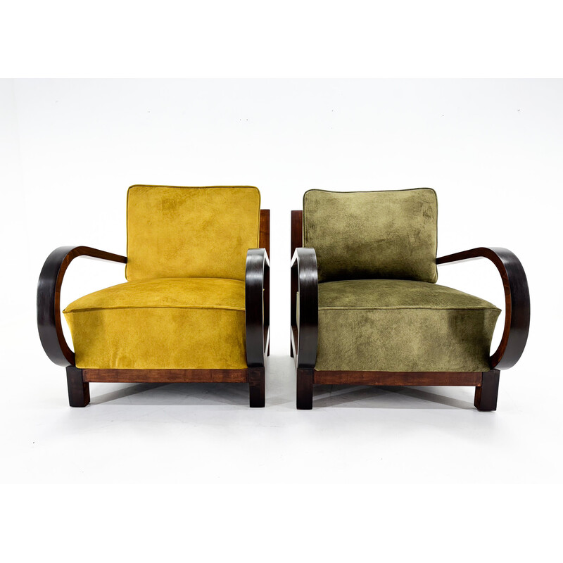Pair of vintage Art Deco armchairs in beech wood, 1930