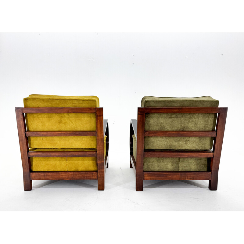 Paar vintage Art Deco fauteuils van beukenhout, 1930