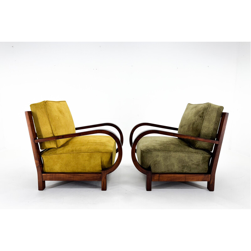 Paar vintage Art Deco fauteuils van beukenhout, 1930