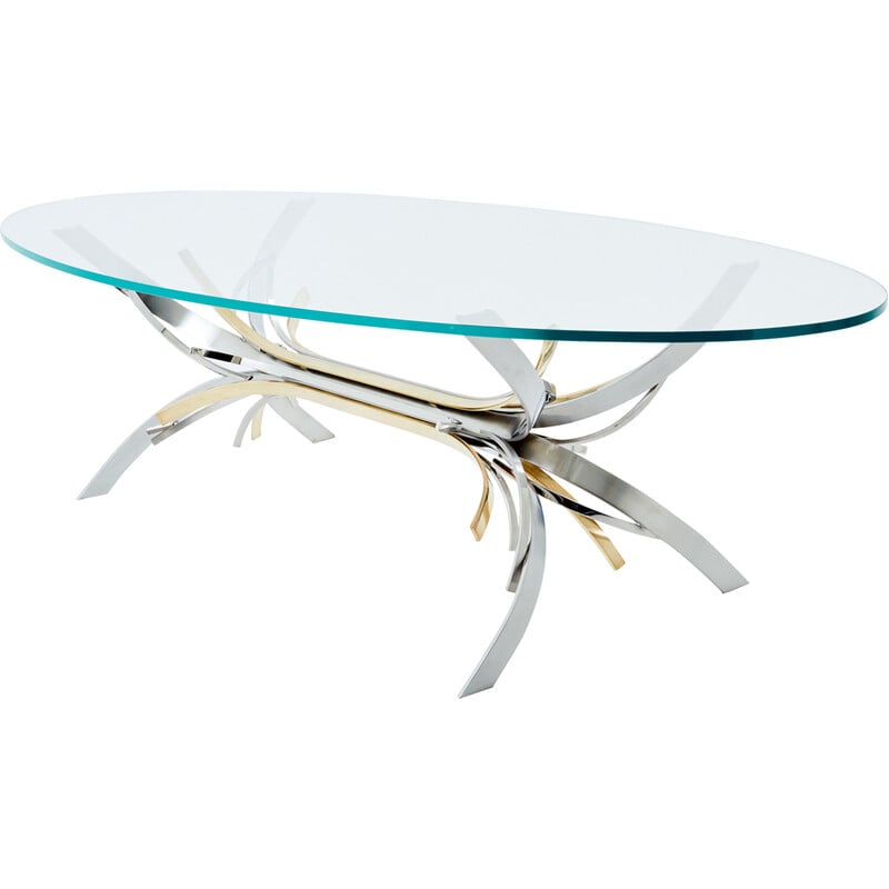 Vintage Gerbe dining table in steel and brass by Maria Pergay, 1970