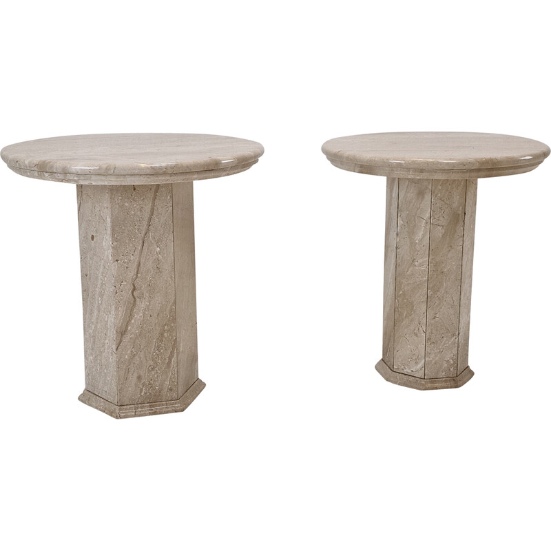 Pair of vintage travertine pedestal tables, Italy 1980