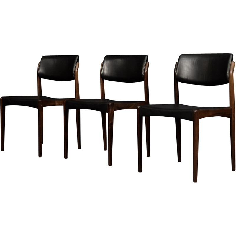 Set of 3 vintage rosewood and leather chairs by H.W. Klein for Bramin, Denmark 1960