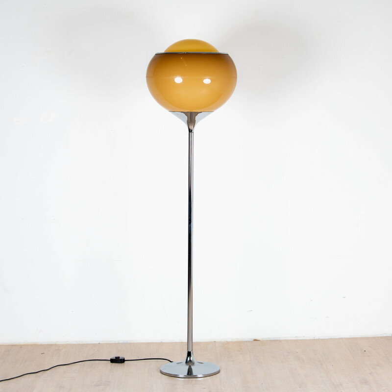 Vintage Bud floor lamp in chrome metal and plastic for Harvey Guzzini, Italy 1970