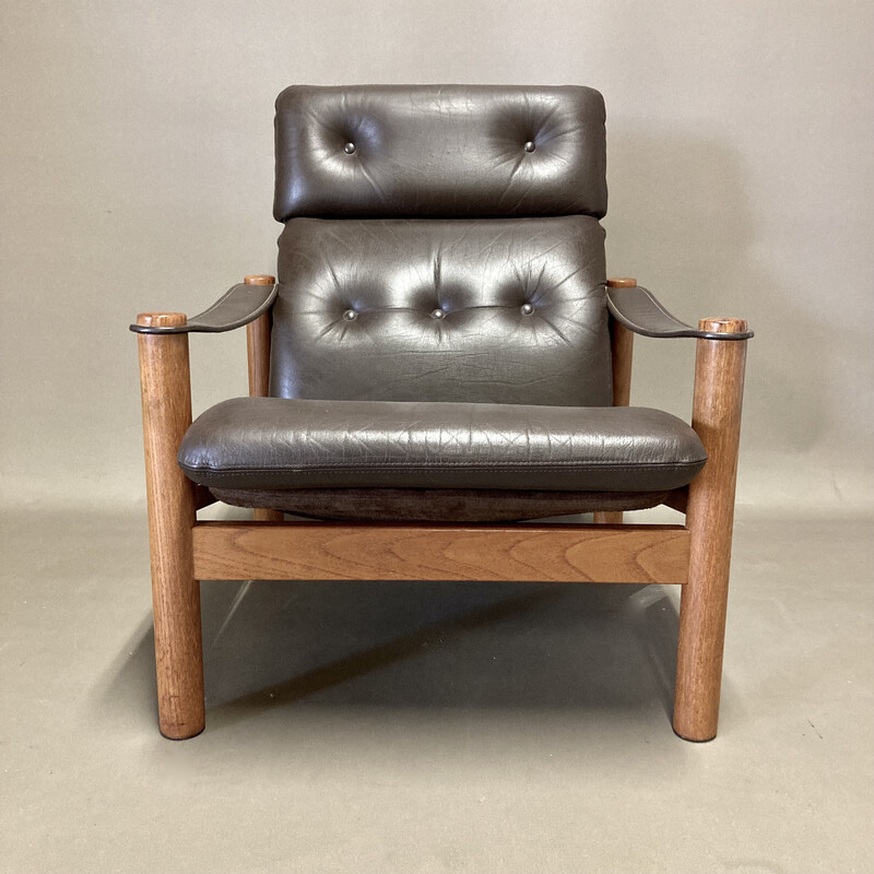 Vintage teak and leather armchair by Soren Nissen, 1960