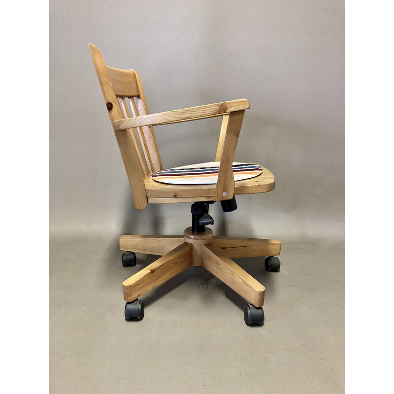 Vintage swivel and recliner armchair in solid pine, 1970