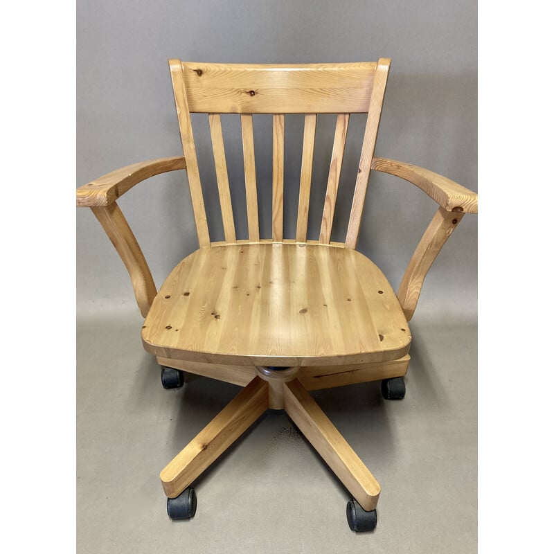 Vintage swivel and recliner armchair in solid pine, 1970