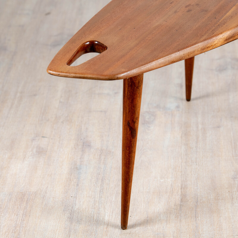 Vintage “Stylus” tripod mahogany coffee table by Pierre Cruège, 1953