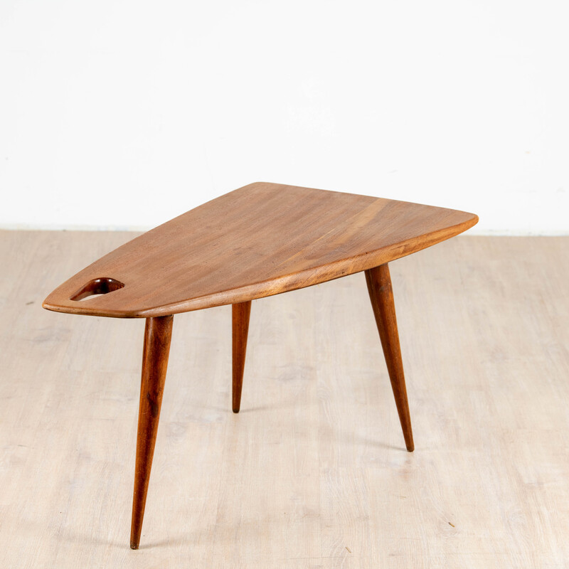 Vintage “Stylus” tripod mahogany coffee table by Pierre Cruège, 1953