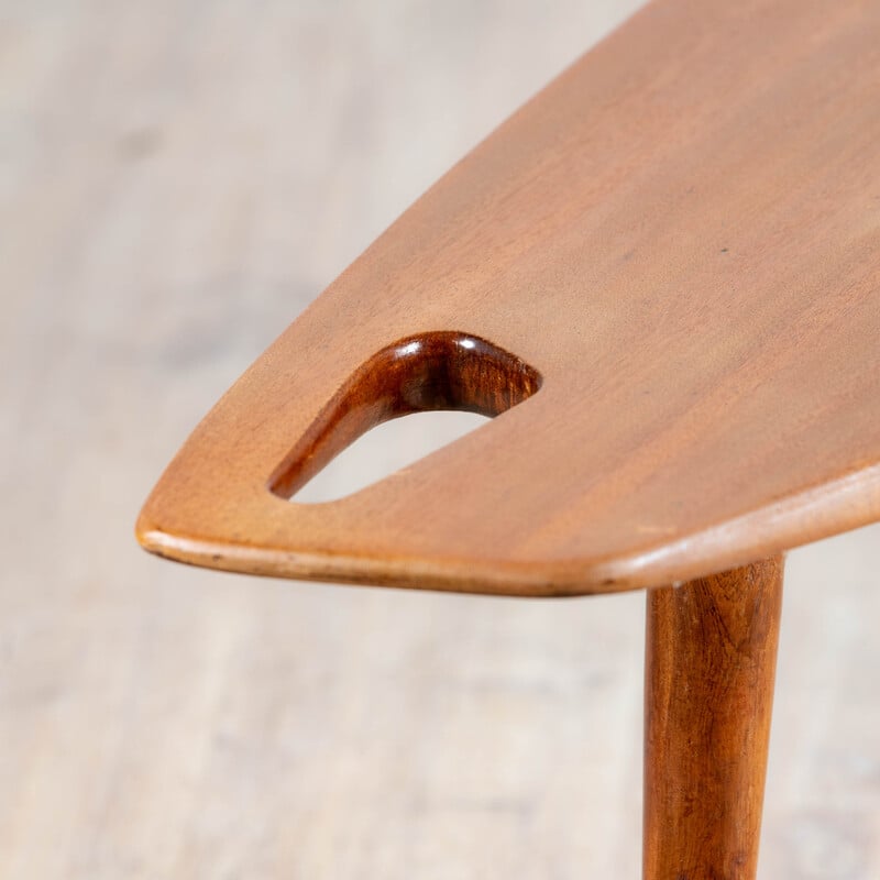 Vintage “Stylus” tripod mahogany coffee table by Pierre Cruège, 1953