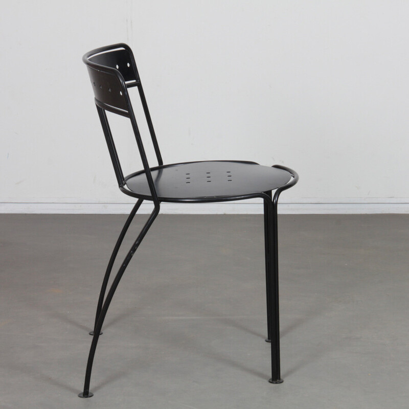 Vintage Palais Royal chair in black lacquered metal by Jean-Michel Wilmotte for Academy, 1986