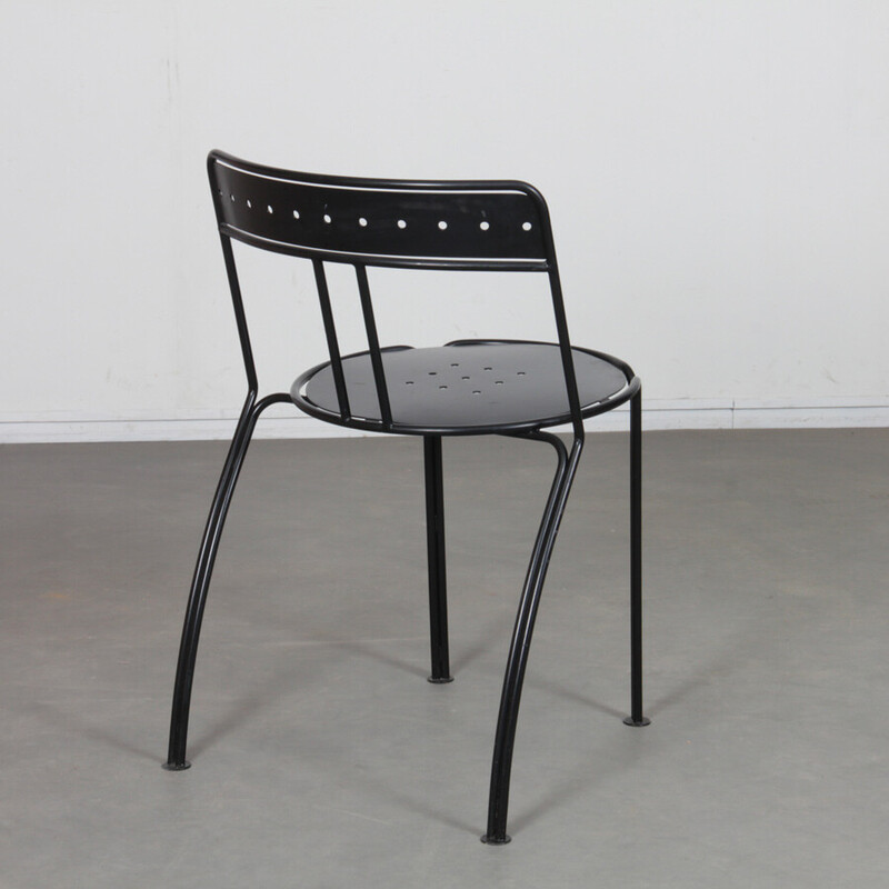 Vintage Palais Royal chair in black lacquered metal by Jean-Michel Wilmotte for Academy, 1986