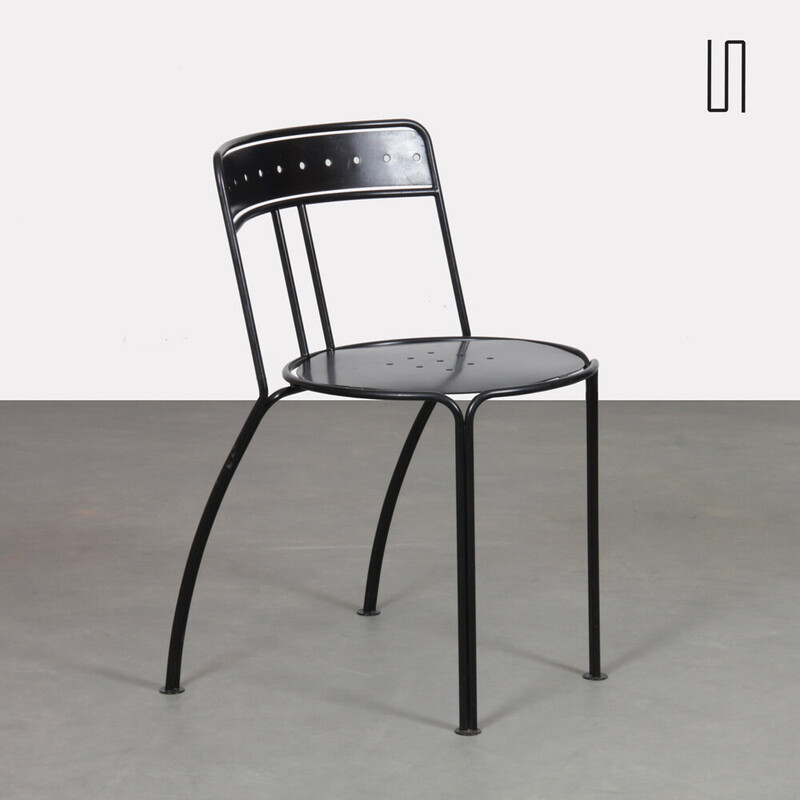 Vintage Palais Royal chair in black lacquered metal by Jean-Michel Wilmotte for Academy, 1986