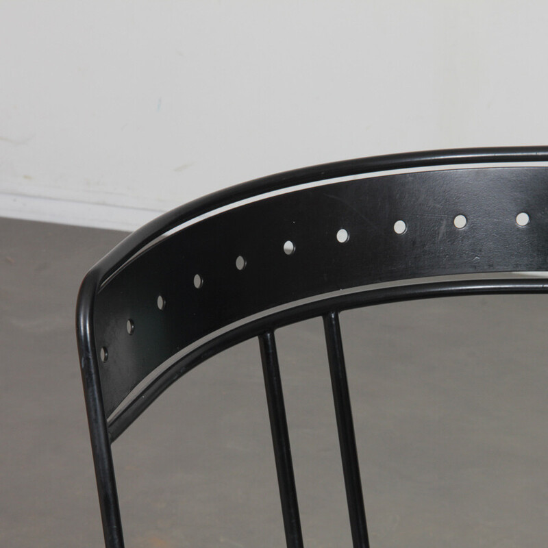 Vintage Palais Royal chair in black lacquered metal by Jean-Michel Wilmotte for Academy, 1986