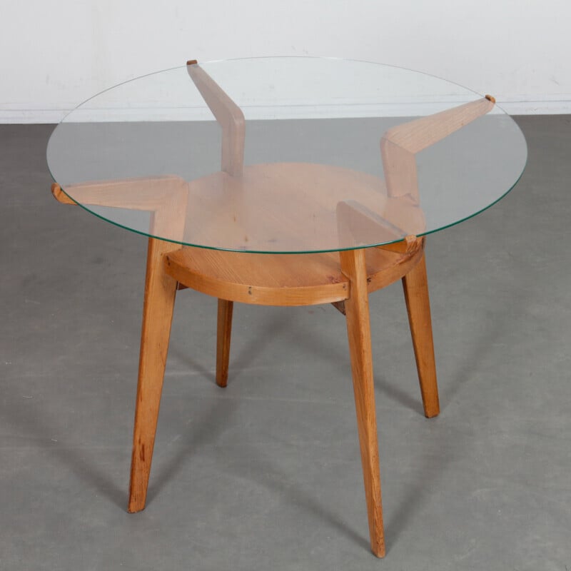 Vintage wood and glass side table for Jitona, Czechoslovakia 1960
