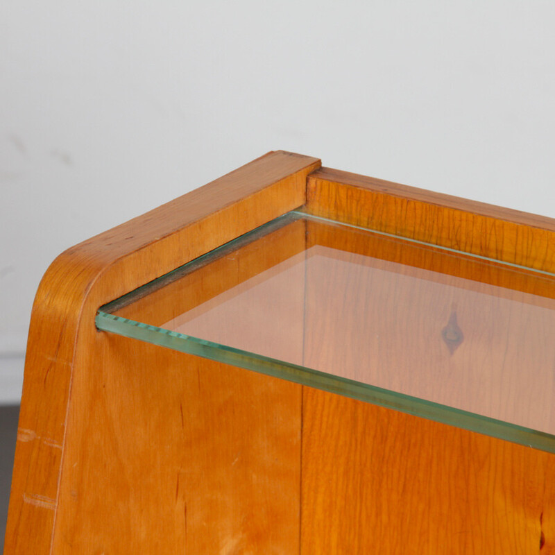 Par de mesas de cabeceira vintage em madeira e vidro, 1960