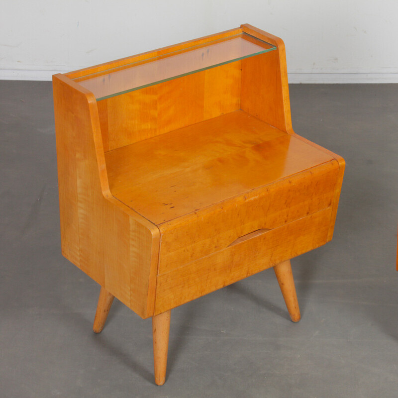 Vintage-Nachttischpaar aus Holz und Glas, 1960