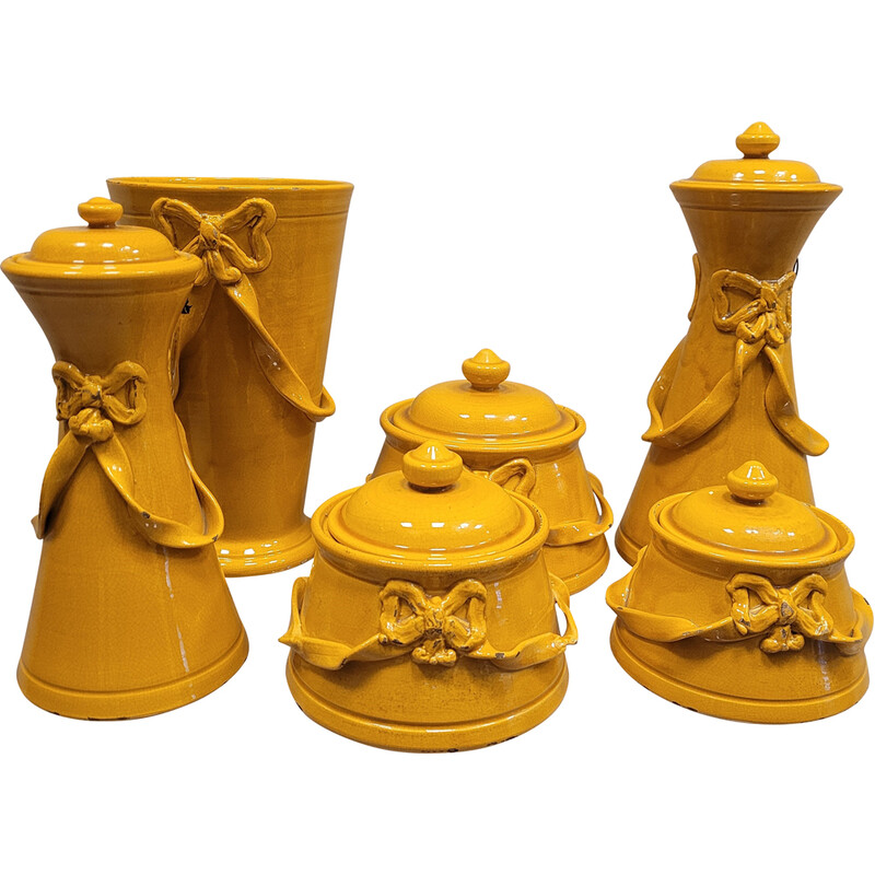 Set of 6 vintage yellow ceramic vases, France