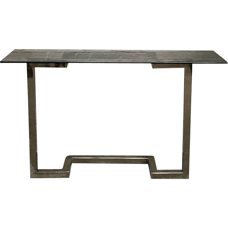 Vintage console table in smoked glass and chrome metal for Belgo Chrom, 1980