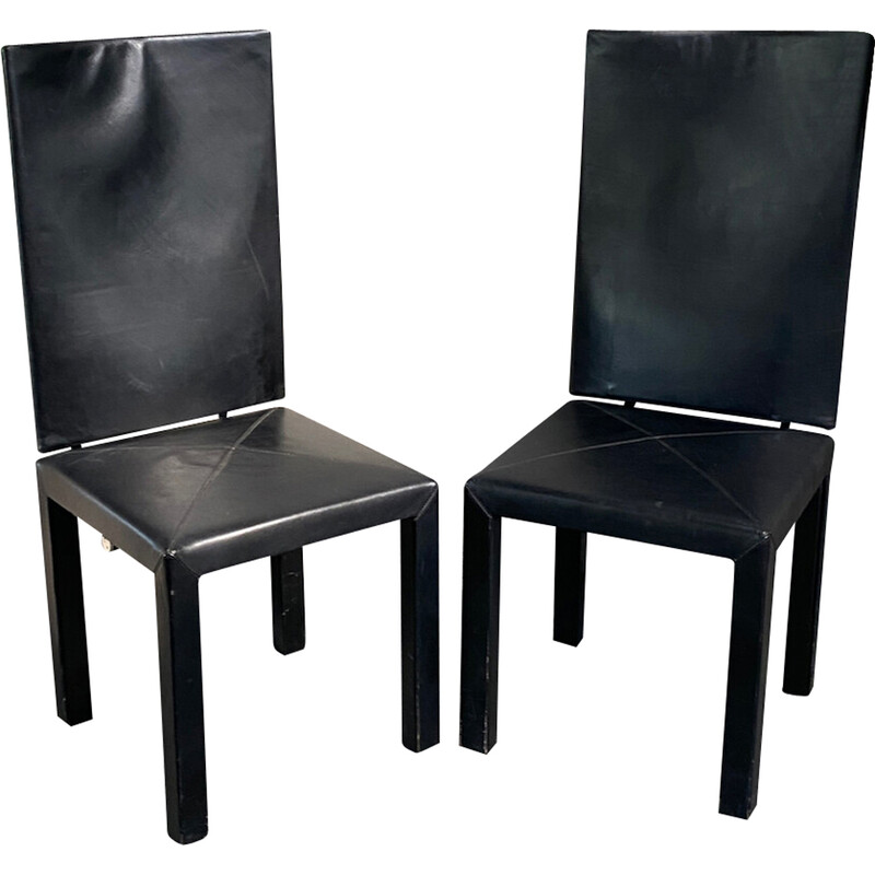 Paar vintage Arcalla stoelen in zwart leer van Paolo Piva voor B et B, Italië 1990