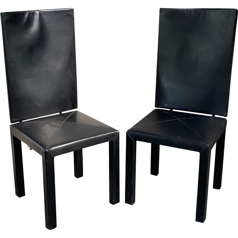 Pareja de sillas vintage Arcalla en cuero negro de Paolo Piva para B et B, Italia 1990
