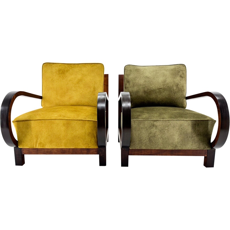 Pair of vintage Art Deco armchairs in beech wood, 1930