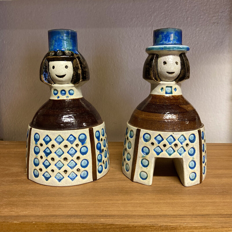Coppia di candelieri vintage in ceramica, 1950