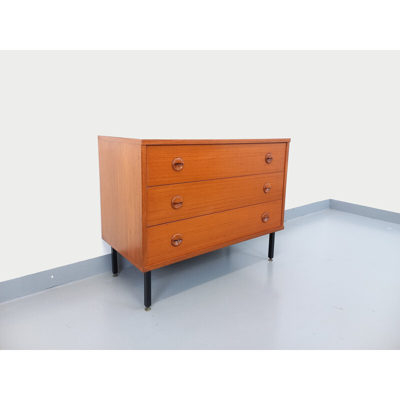 Vintage chest of drawers in teak and black metal, 1960