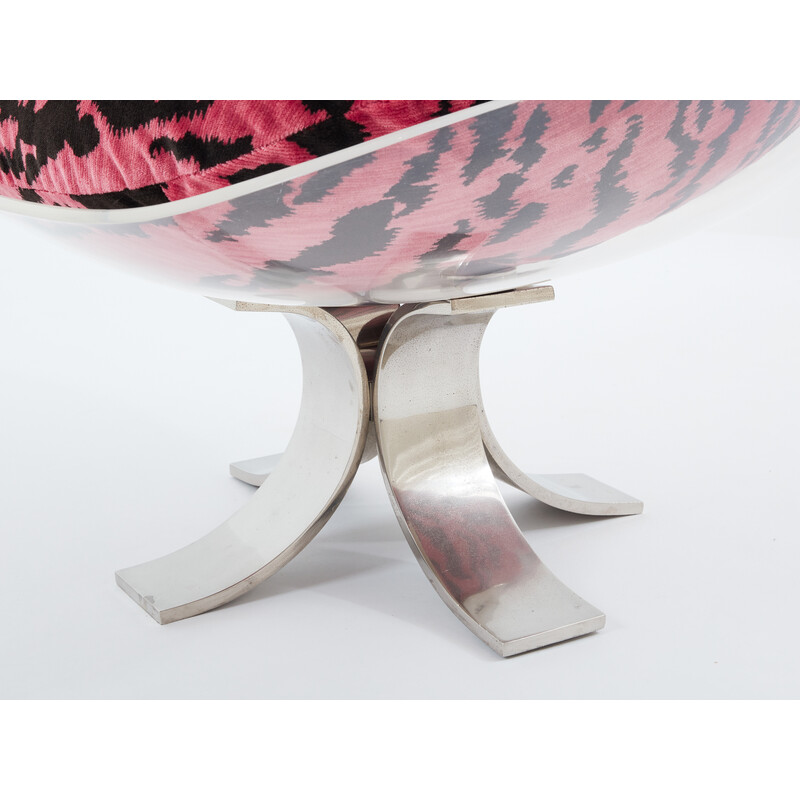 Vintage egg armchair in steel and velvet by Michel Pigneres, 1972