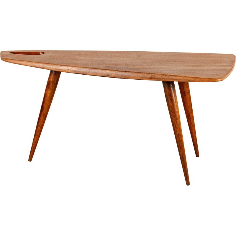 Vintage “Stylus” tripod mahogany coffee table by Pierre Cruège, 1953