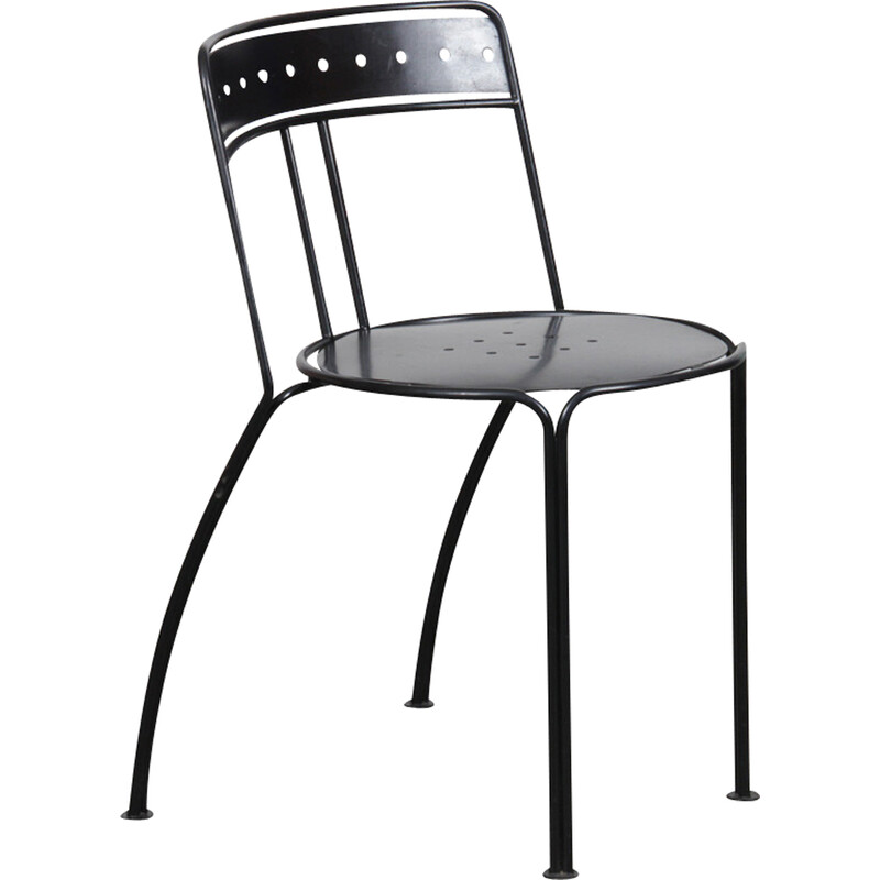 Vintage Palais Royal chair in black lacquered metal by Jean-Michel Wilmotte for Academy, 1986