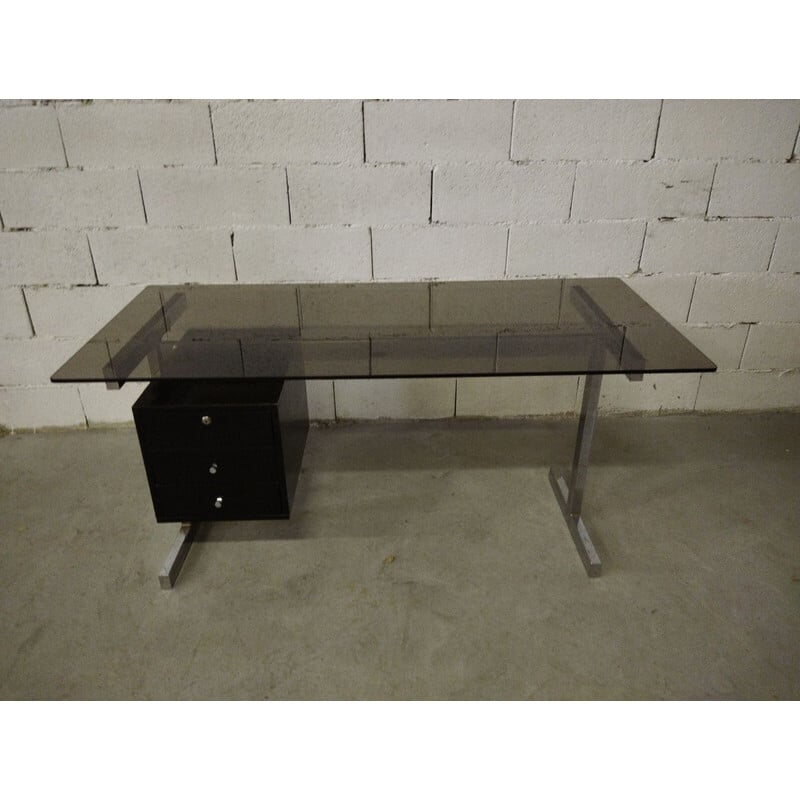 Vintage box and glass desk for Knoll