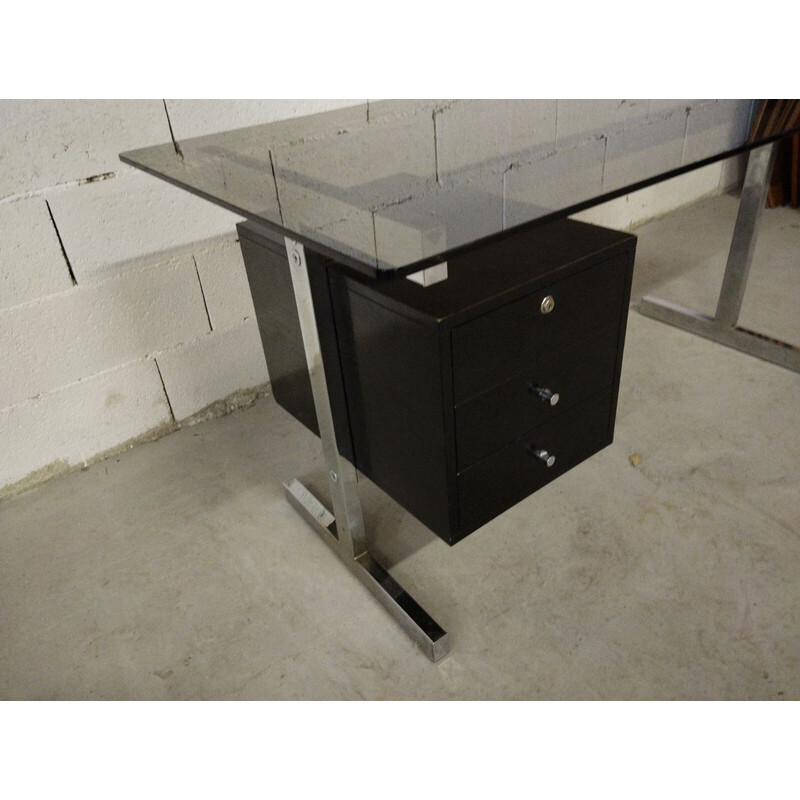 Vintage box and glass desk for Knoll