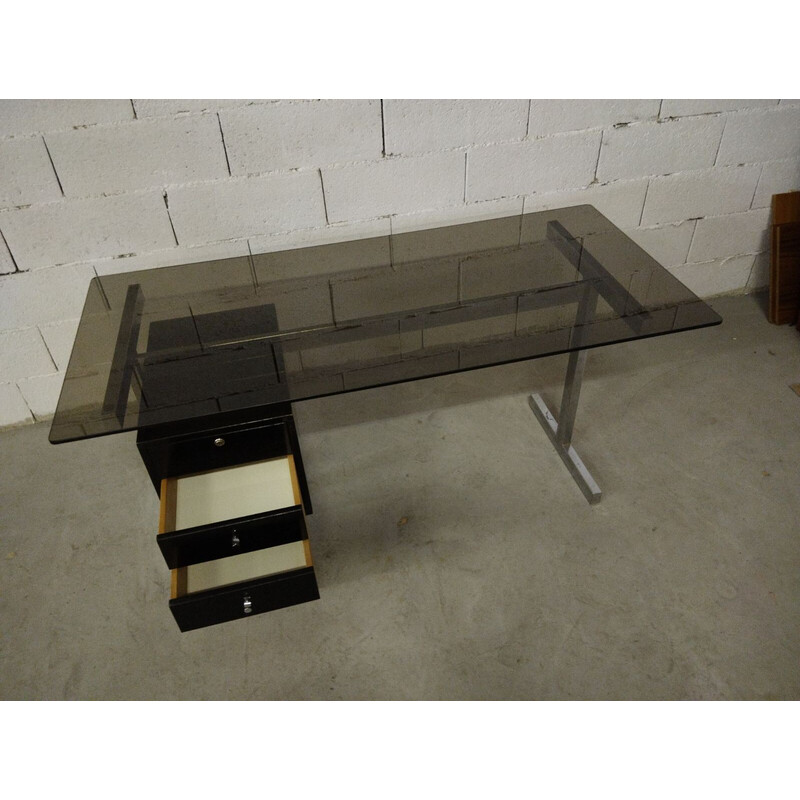 Vintage box and glass desk for Knoll