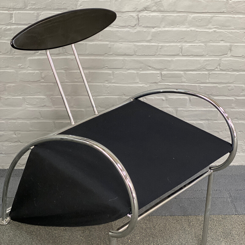 Vintage Velox armchair in chrome tube and black stained wood by Massimo Losa Ghini for Moroso, Italy 1980