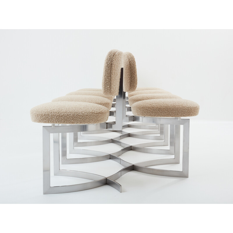 Set of 8 vintage chairs in stainless steel and curly wool by Paul Legeard, 1970