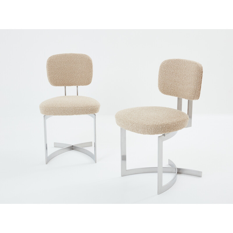 Set aus 8 Vintage-Stühlen aus Edelstahl und Bouclé-Wolle von Paul Legeard, 1970