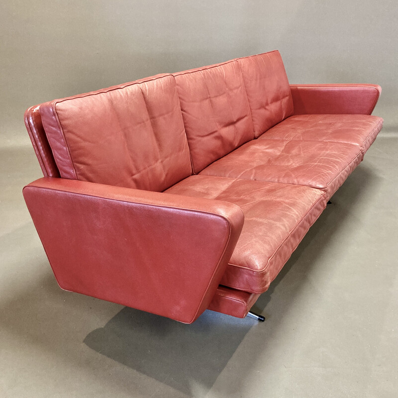 Vintage 3-seater sofa in leather and chrome steel, 1950