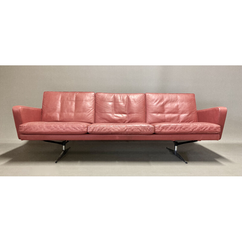 Vintage 3-seater sofa in leather and chrome steel, 1950