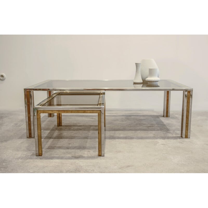 Paire of Italian in steel and brass coffee table - 1970s