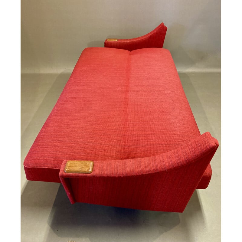 Sofá cama vintage de teca y lana, 1950