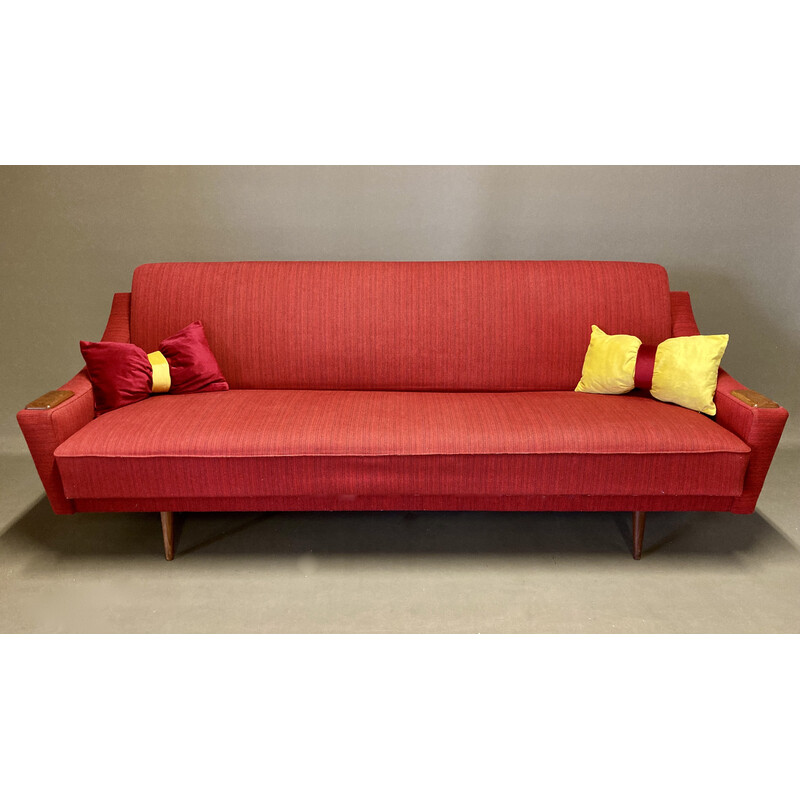 Vintage teak and wool sofa bed, 1950