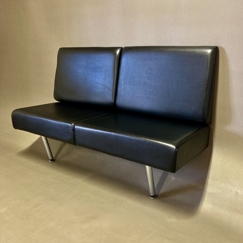 Vintage 2-seater sofa in leather and metal