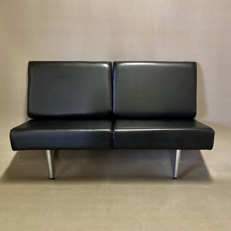 Vintage 2-seater sofa in leather and metal