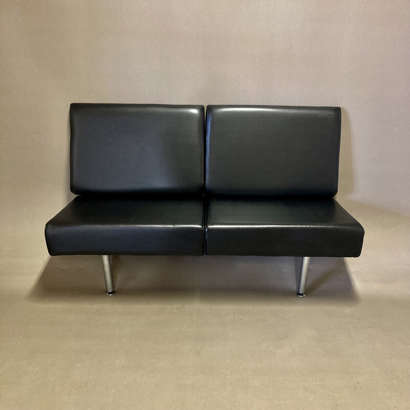 Vintage 2-seater sofa in leather and metal