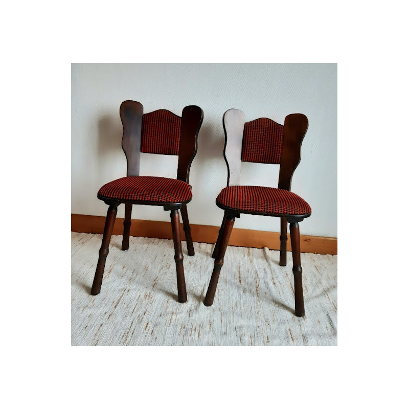 Lot de 3 chaises de montagne vintage en bois massif chêne foncé, 1970