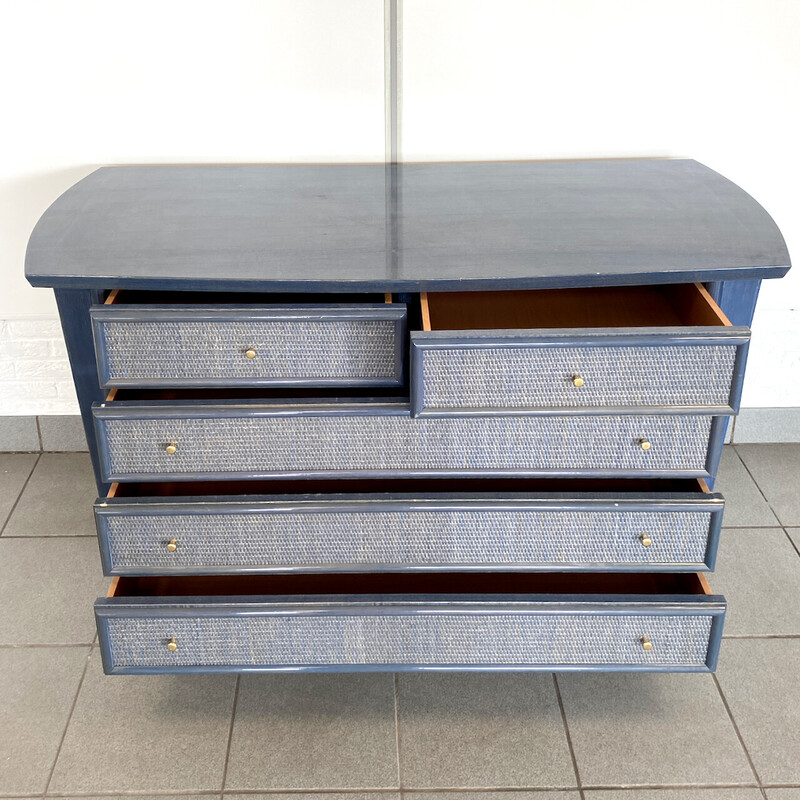 Vintage blue stained rattan chest of drawers by Gasparucci Italo, Italy 1980