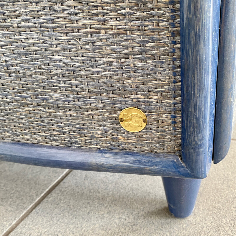 Vintage blue stained rattan chest of drawers by Gasparucci Italo, Italy 1980